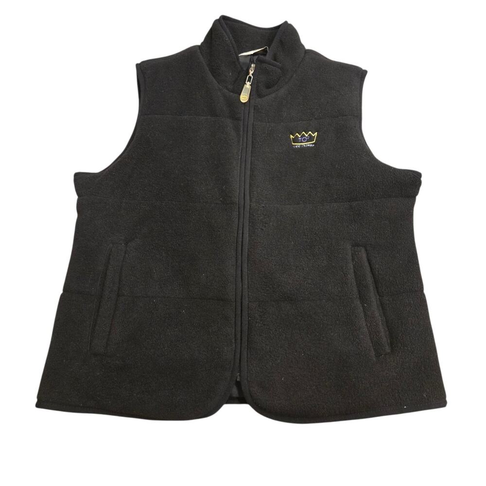 Todd Oldham Womans Black Fleece Vest Sz L TO2 Crown Jacket Logo Preppy